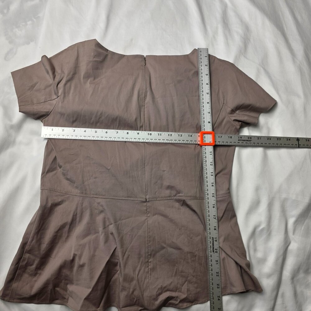 Lafayette 148 New York Taupe Short-Sleeve Peplum Top - Picture 2 of 8